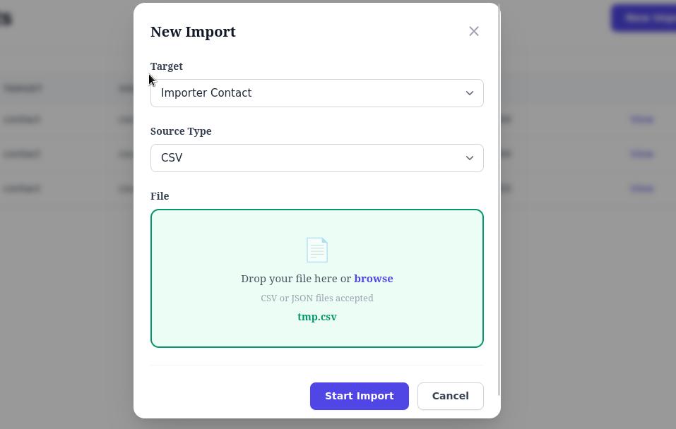New import modal